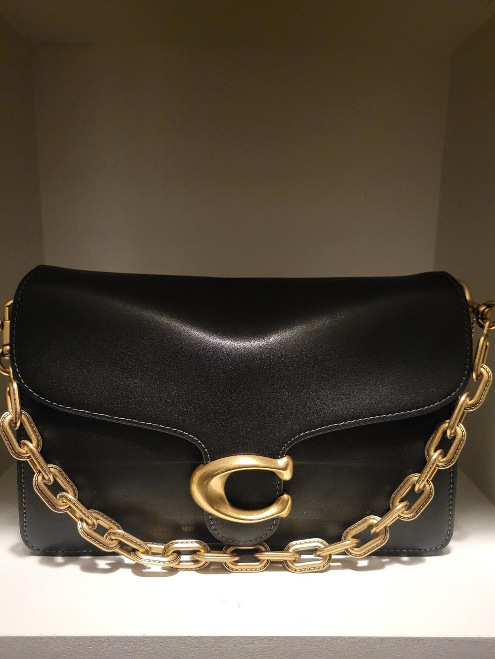 Coach Chain Tabby Black Leather Brass Shoulder Bag
